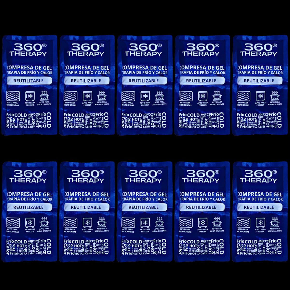 360 THERAPY - Pack de 10 Compresas de Gel Frío/Calor. 13x23cm. 360º Therapy®