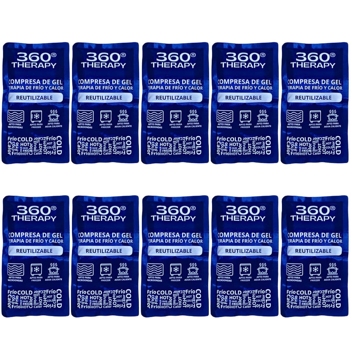 360 THERAPY - Pack de 10 Compresas de Gel Frío/Calor. 13x23cm. 360º Therapy®