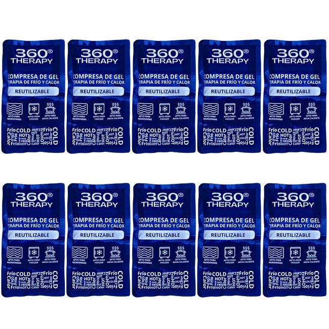 360 THERAPY - Pack de 10 Compresas de Gel Frío/Calor. 13x23cm. 360º Therapy®