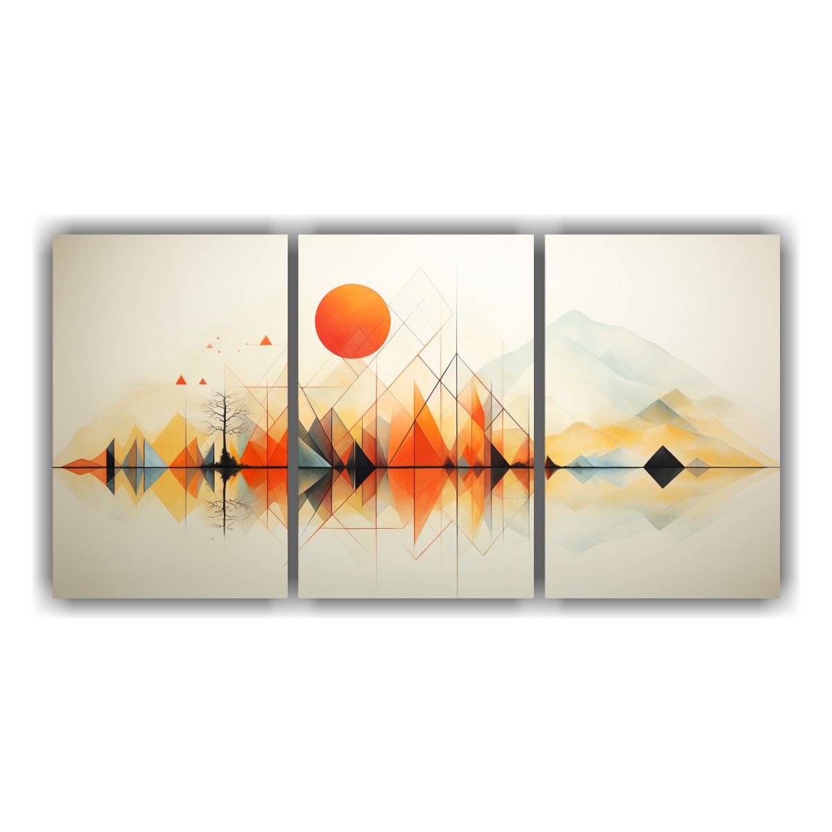 GENERICO - Cuadros Abstractos Geométricos En Paisaje Simétrico 240x120cm