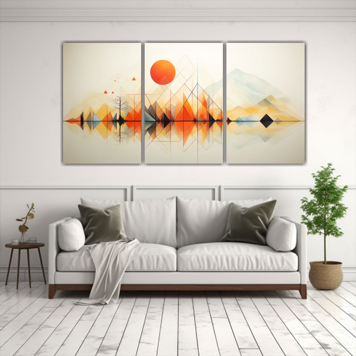 GENERICO - Cuadros Abstractos Geométricos En Paisaje Simétrico 240x120cm