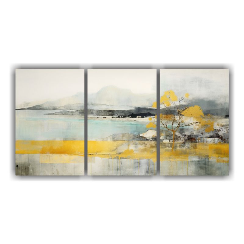 GENERICO - Pintura En Bastidor Con Tres Telas En Agua Amarillo, Turques 240x120cm