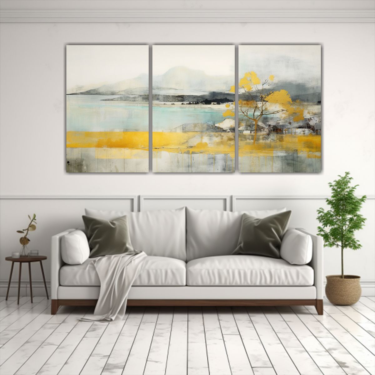 GENERICO - Pintura En Bastidor Con Tres Telas En Agua Amarillo, Turques 240x120cm