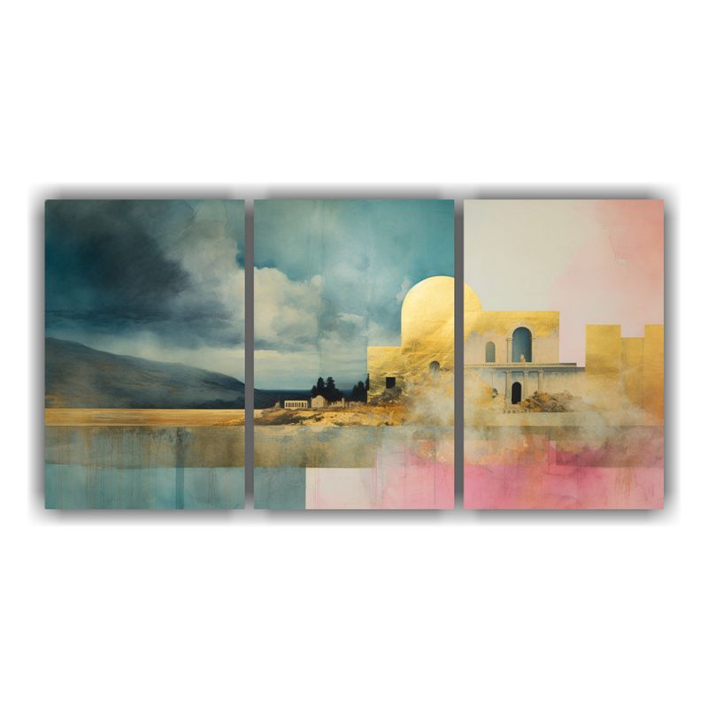 GENERICO - Pintura Lienzos Cuadro Ambiente Con Acuarela Rosa, Turquesa  240x120cm