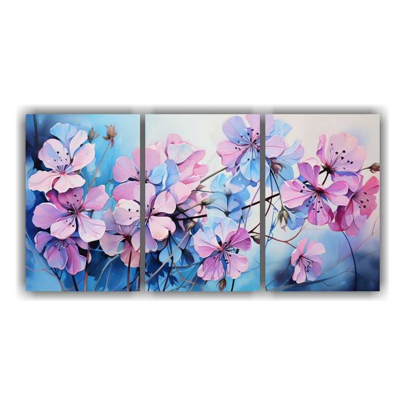 GENERICO - Pintura Abstracta Con Flores Geranium En Tonos Rosa Y Azul E 240x120cm