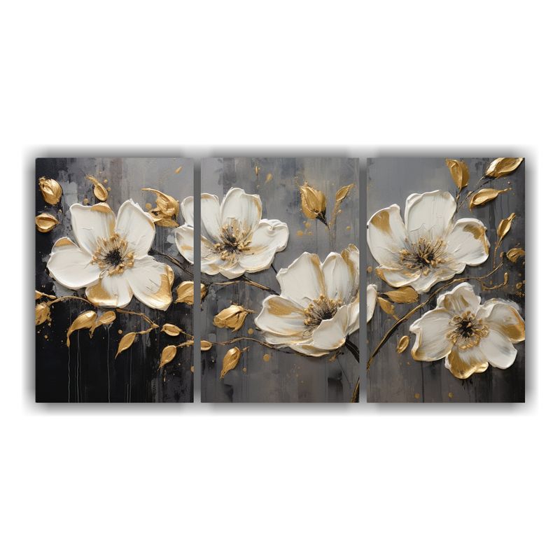 GENERICO - Pintura En Lienzo De Flores En Colores Oro Y Negro Composici 240x120cm