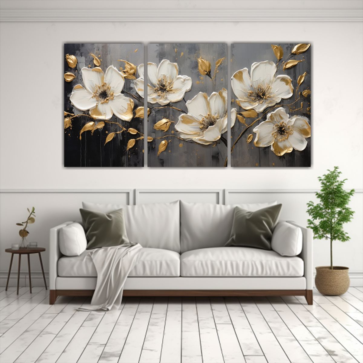 GENERICO - Pintura En Lienzo De Flores En Colores Oro Y Negro Composici 240x120cm