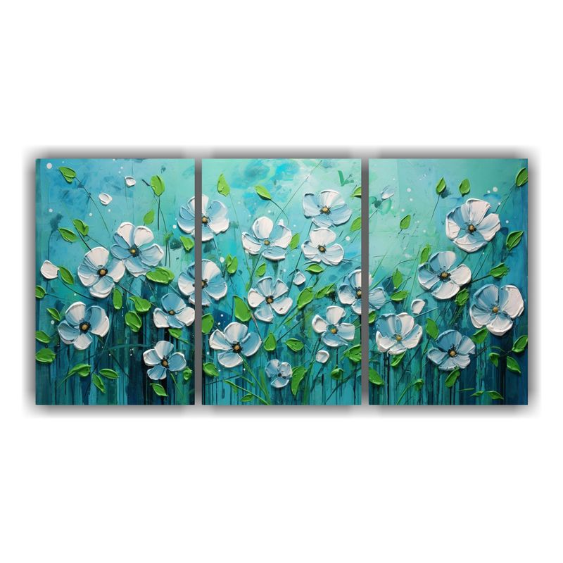 GENERICO - Pintura De Flores Verdes Y Azules En Lienzo De Efecto Visual 240x120cm