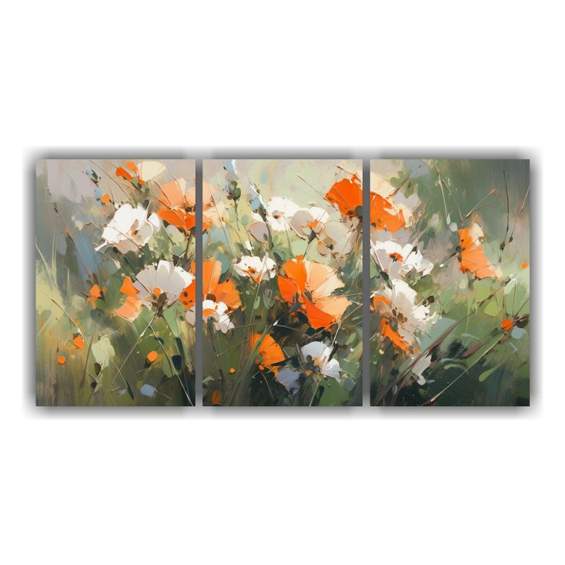 GENERICO - Set 3 Telas En Bastidor Conceptual Adorno Flores Verde Y Nar 240x120cm