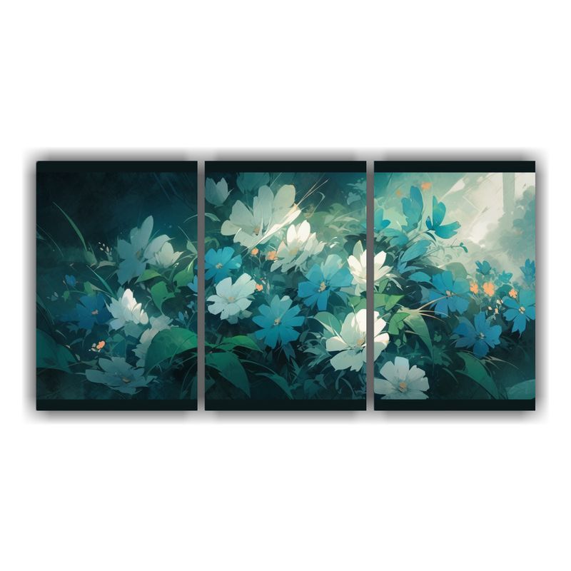 GENERICO - Pintura En Lienzo De Flores En Colores Verde Y Azul En La De 240x120cm