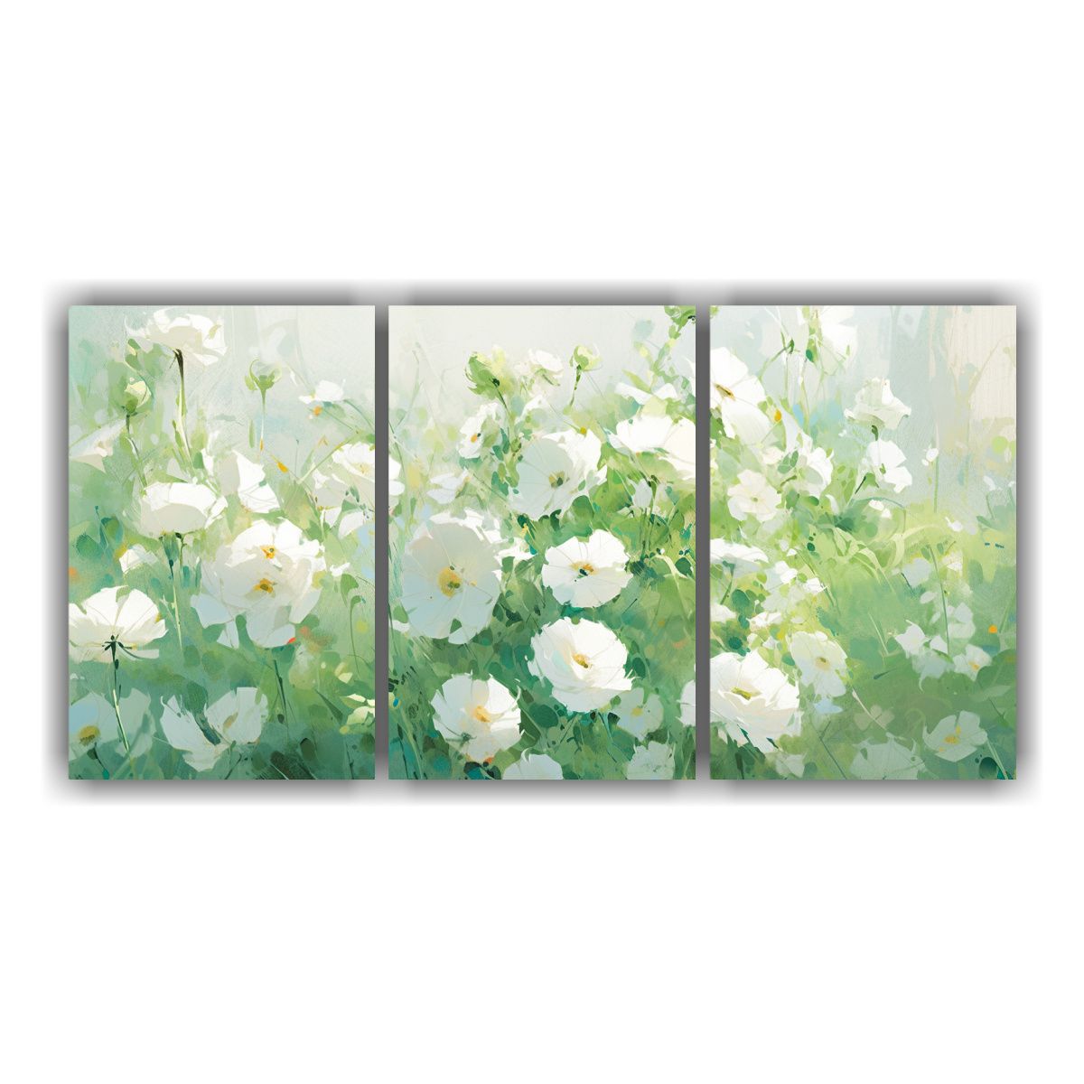 GENERICO - Pintura Abstracta De Flores Verdes Y Blancas En Lienzo Arte  240x120cm