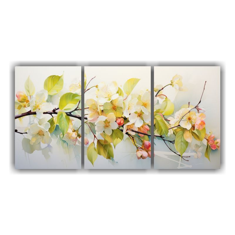 GENERICO - Set De 3 Telas En Bastidor Flores De Tilo En Colores Pastel, 240x120cm