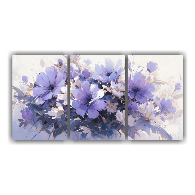 GENERICO - Pintura Abstracta De Flores En Lienzo En Tonos Morados Y Pla 240x120cm