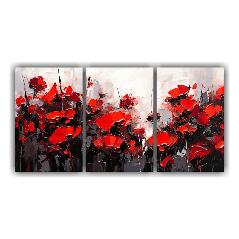 GENERICO - Pintura Floral En Lienzo En Colores Rojo Y Negro Arte Tres A 240x120cm
