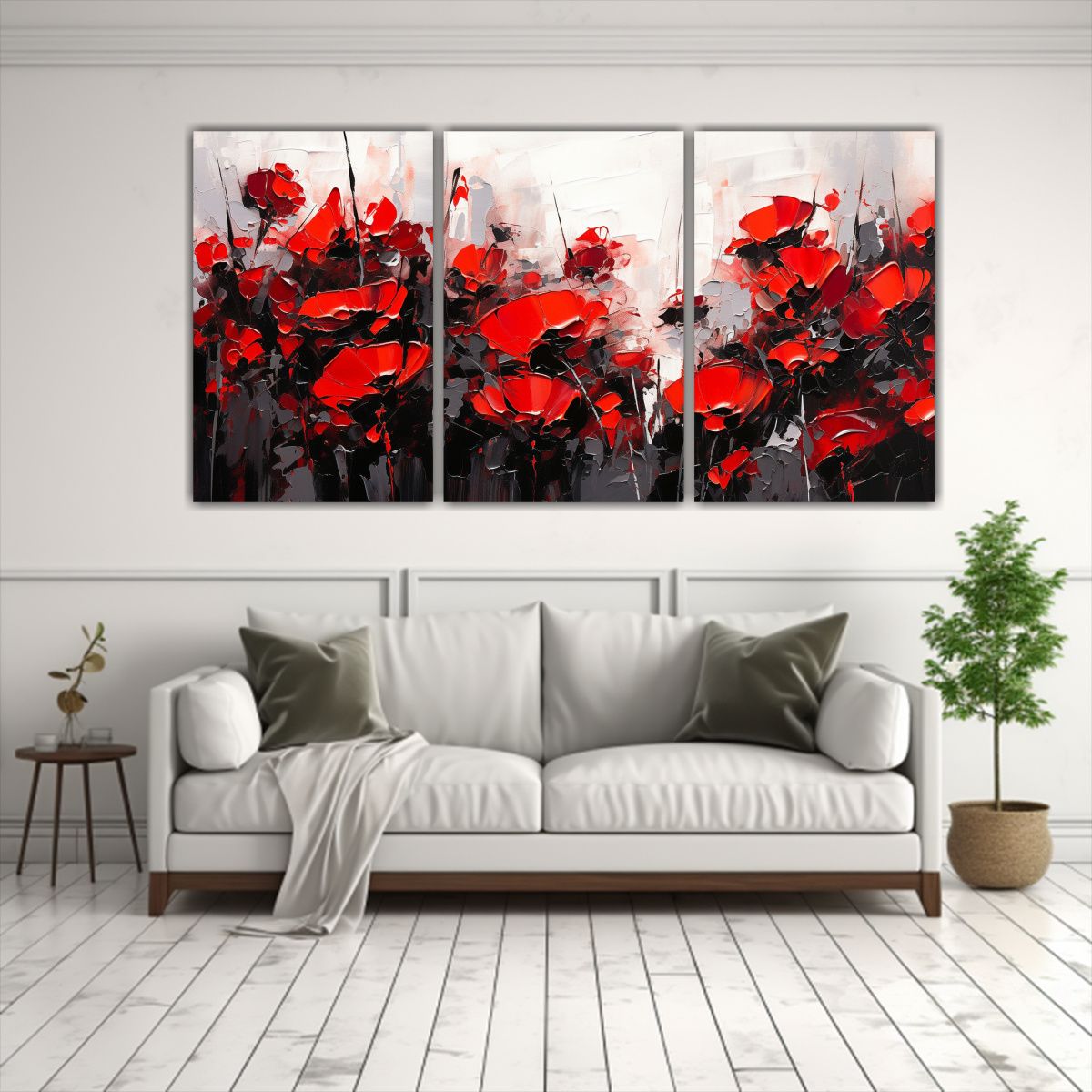GENERICO - Pintura Floral En Lienzo En Colores Rojo Y Negro Arte Tres A 240x120cm