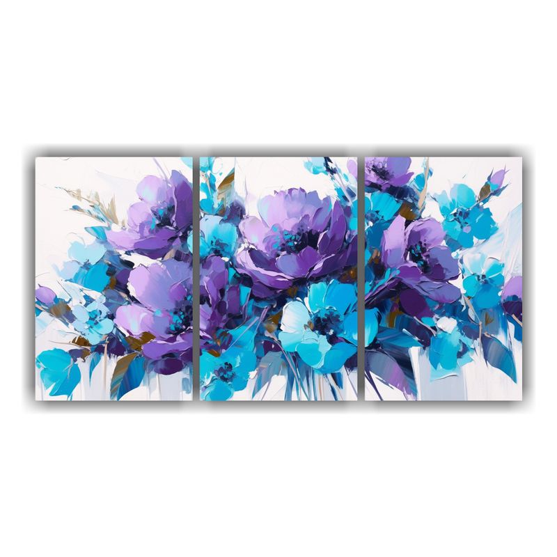 GENERICO - Conjunto De 3 Cuadros Espectacular Living Con Flores Moradas 240x120cm