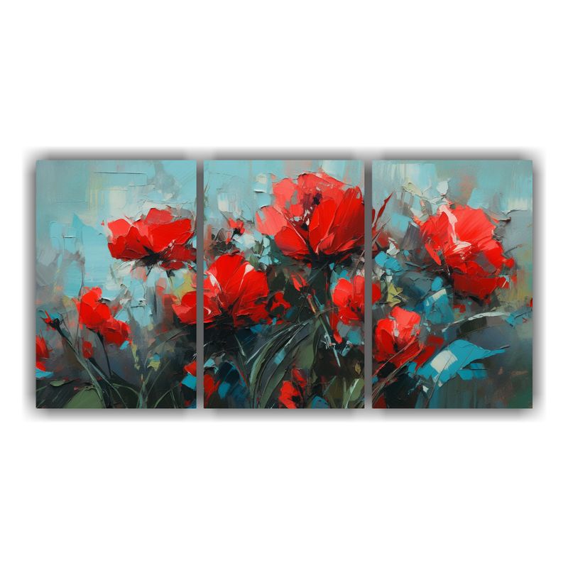 GENERICO - Pintura Original De Flores En Lienzo En Colores Rojo Y Turqu 240x120cm