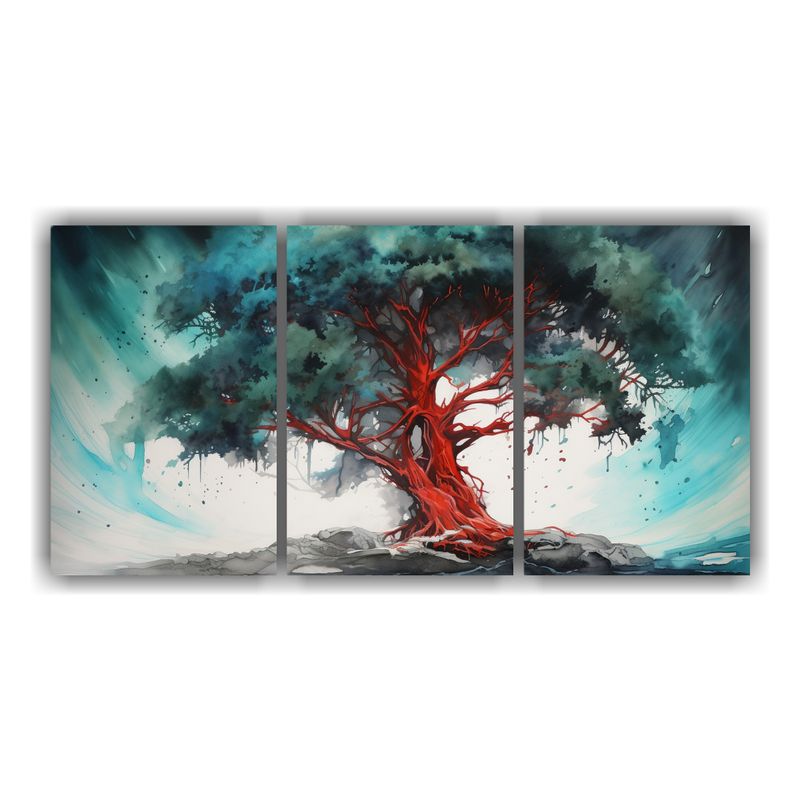 GENERICO - Pintura Abstracta Exuberante En Colores Rojo Y Turquesa De U 240x120cm