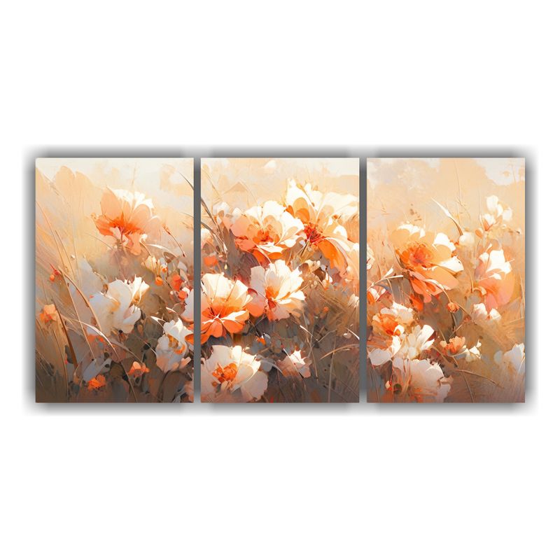 GENERICO - Pintura En Lienzo De Flores En Colores Naranja Y Dorado Con  240x120cm