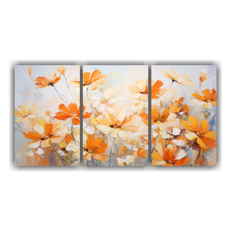 GENERICO - Pintura En Lienzo De Flores En Tonos Naranjas Estilo Decorat 240x120cm