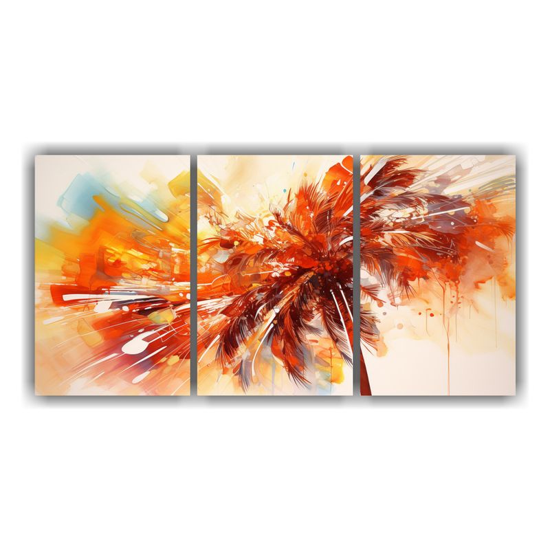 GENERICO - Pintura Abstracta De Palmera Roja Y Naranja Con Detalles Int 240x120cm