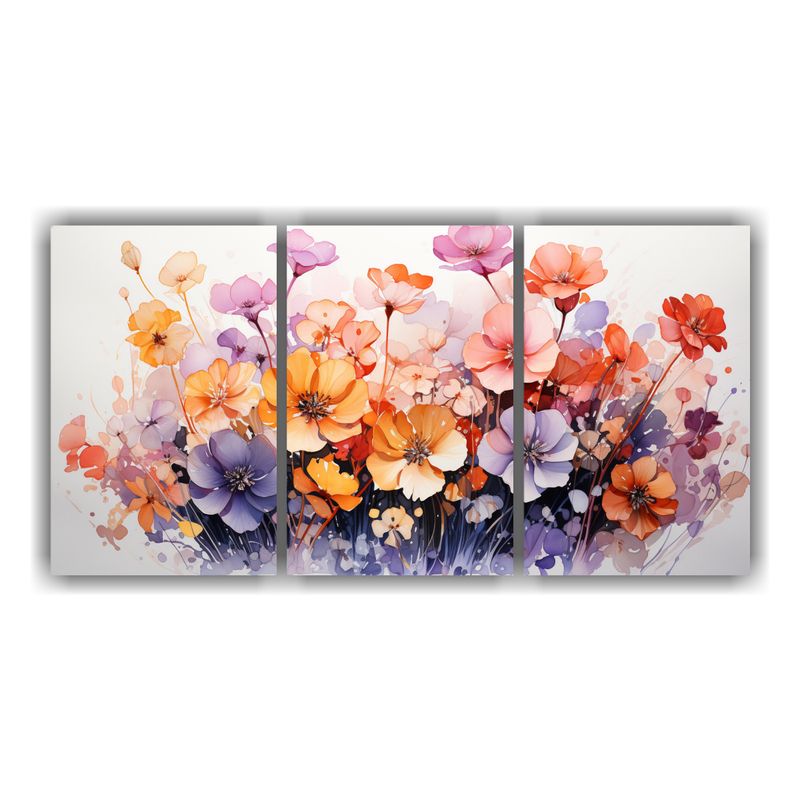 GENERICO - Conjunto De 3 Cuadros Modernos De Flores Violets En Colores  240x120cm