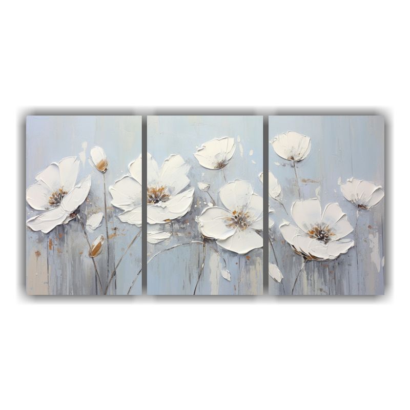 GENERICO - Pintura En Lienzo De Flores Blancas Y Plateadas Para Decorac 240x120cm