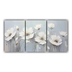 GENERICO - Pintura En Lienzo De Flores Blancas Y Plateadas Para Decorac 240x120cm