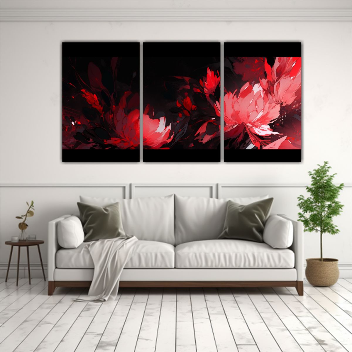 GENERICO - Conjunto 3 Lienzos Tela Abstracto Rojo Y Negro Neonoir Atmos 240x120cm
