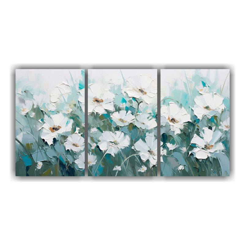 GENERICO - Lienzo Abstracto Majestuoso Flores Blancas Y Turquesas En Ar 240x120cm