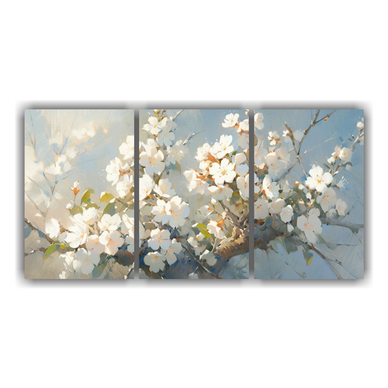 GENERICO - Pintura De Tres Cuadros Alta Calidad Flores De Cerezo Blanco 240x120cm