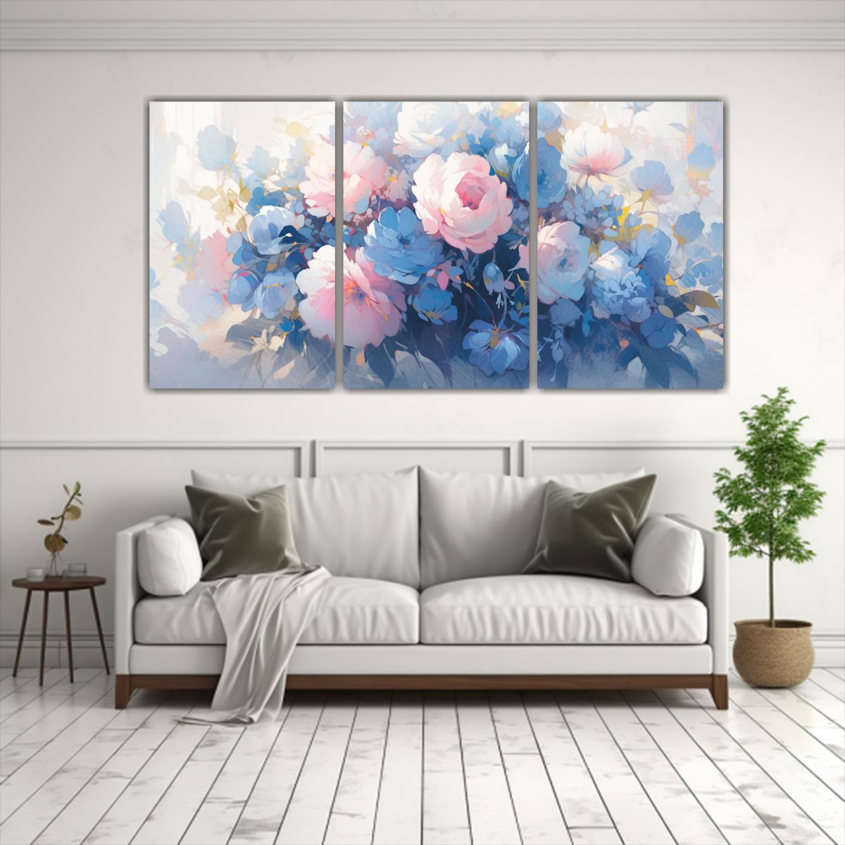 GENERICO - Pinturas En Lienzo Con Flores De Colores Rosa Y Azul Para De 240x120cm