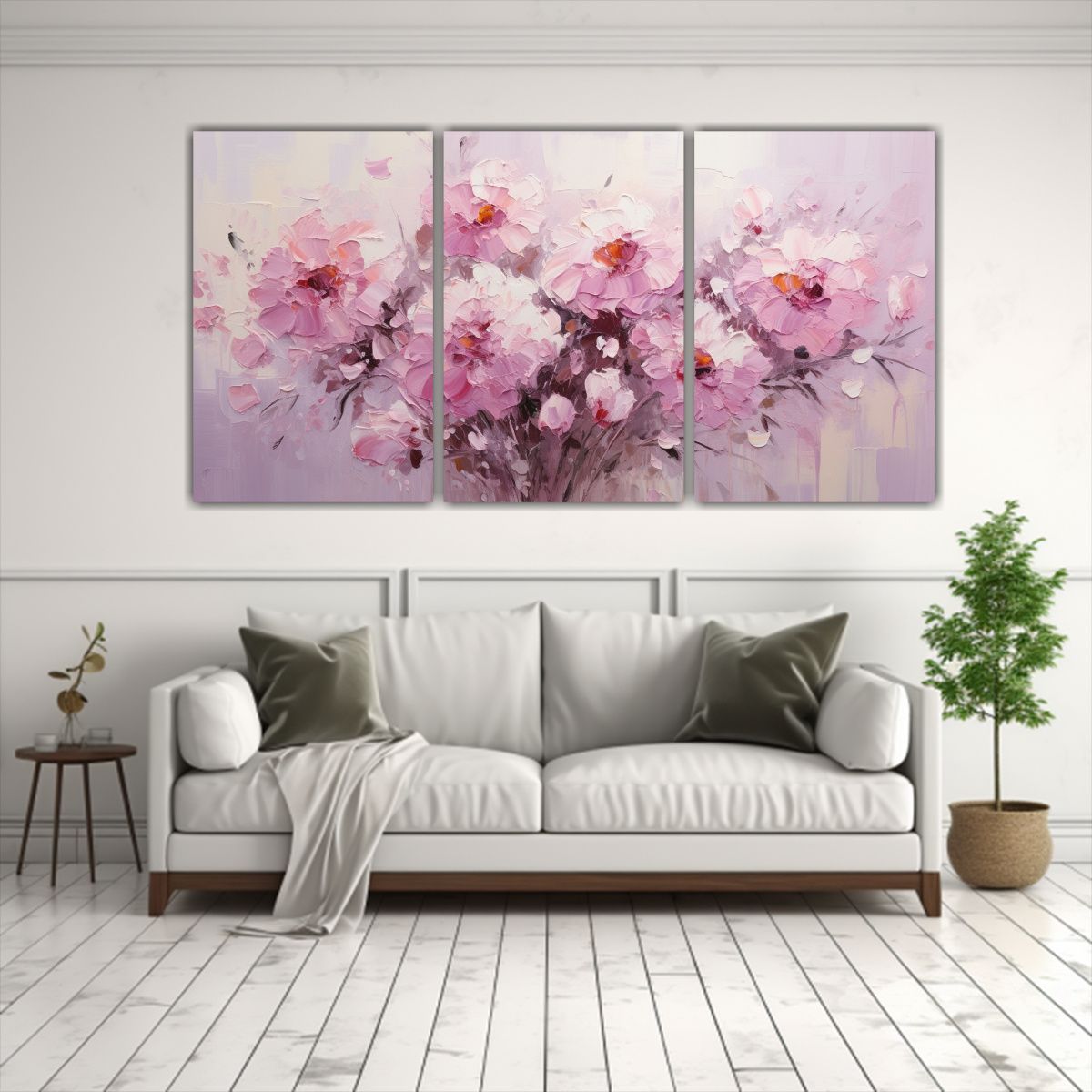 GENERICO - Pintura En Lienzo De Tres Cuadros Hermosos En Tonos Rosados  240x120cm