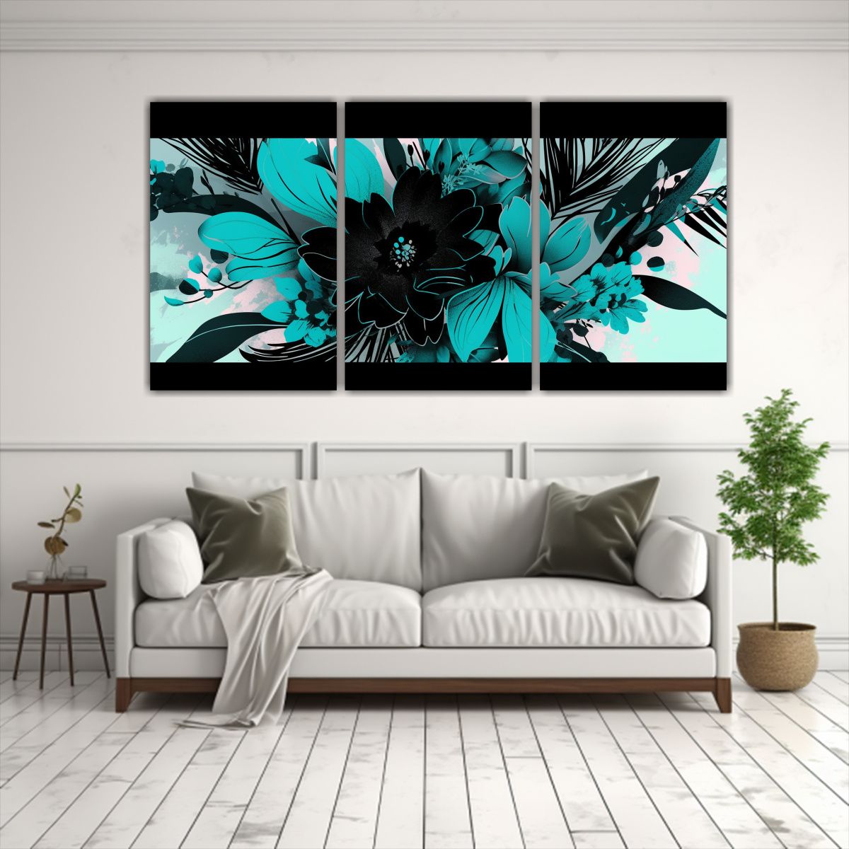GENERICO - Pinturas Decorativas Con Motivos Turquesa Y Negro En Estilo  240x120cm