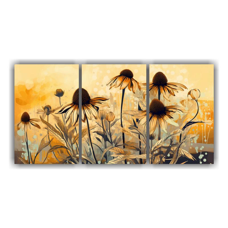 GENERICO - Cuadros Decorativos De Coneflower Y Hierbas En Tonos Dorados 240x120cm