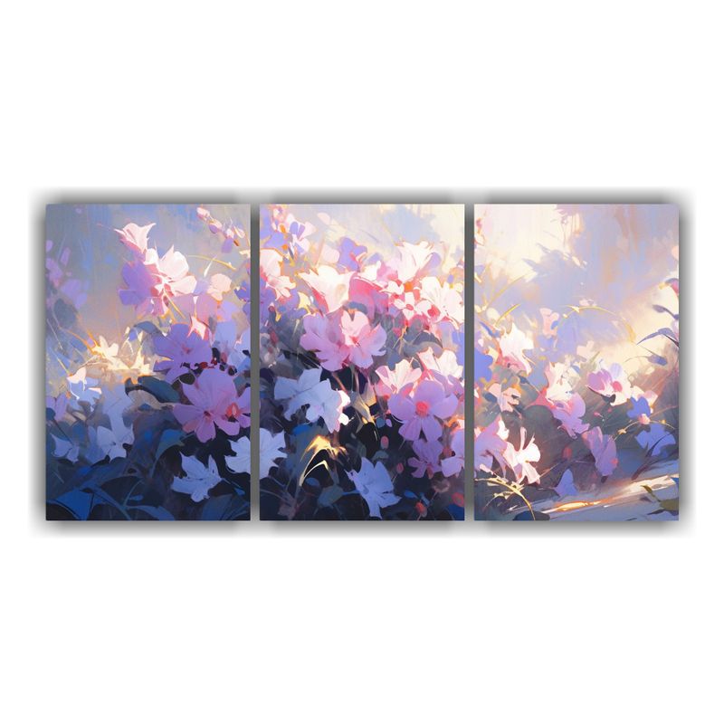 GENERICO - Set 3 Telas En Bastidor Tonos Escena A Flores Morado Y Magen 240x120cm