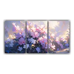 GENERICO - Set 3 Telas En Bastidor Tonos Escena A Flores Morado Y Magen 240x120cm