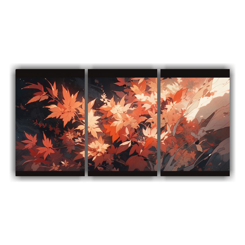 GENERICO - Set 3 Telas En Bastidor Florales Rojo Y Naranja De Alta Cali 240x120cm