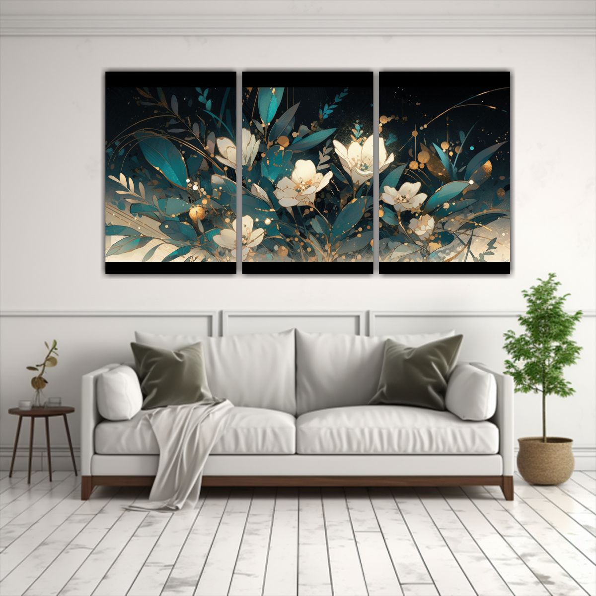 GENERICO - Set De 3 Cuadros De Equilibrio Visual En Colores Turquesa Y  240x120cm