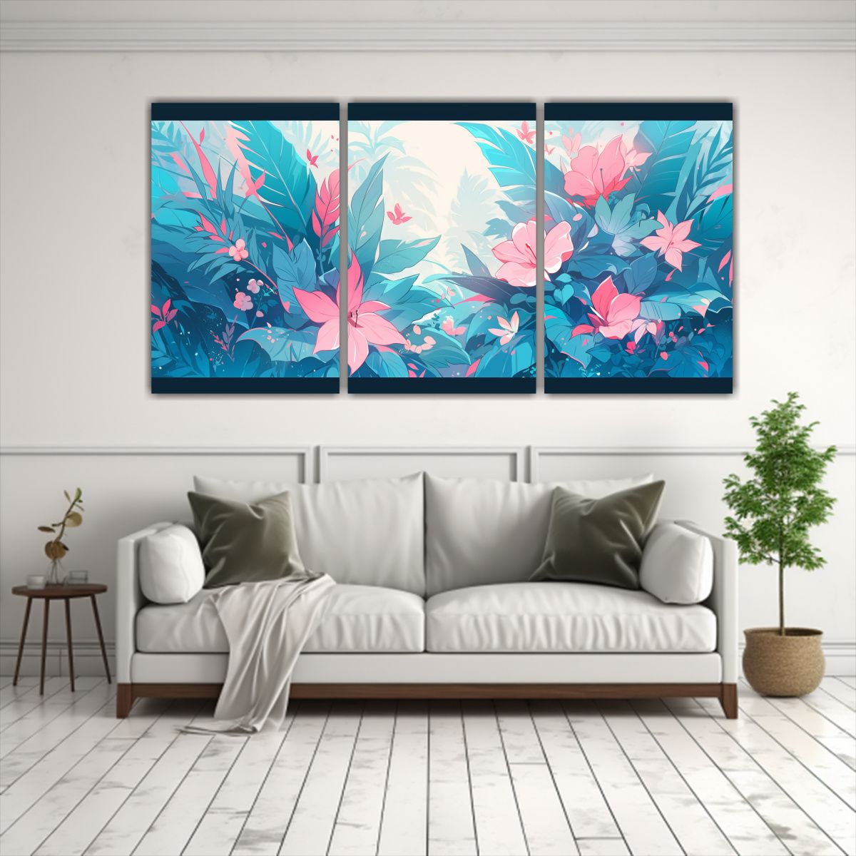 GENERICO - Conjunto 3 Cuadros Calidos Unico Turquesa Y Rosa Atmosfera N 240x120cm