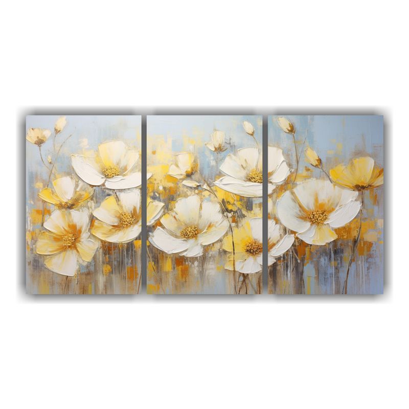 GENERICO - Pintura De Flores Abstractas En Lienzo Amarillo Y Dorado Par 240x120cm
