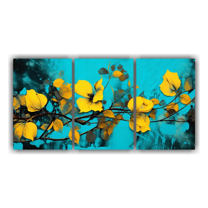 GENERICO - Set 3 Cuadros Decorativos Pared Detalles Amarillo Y Turquesa 240x120cm