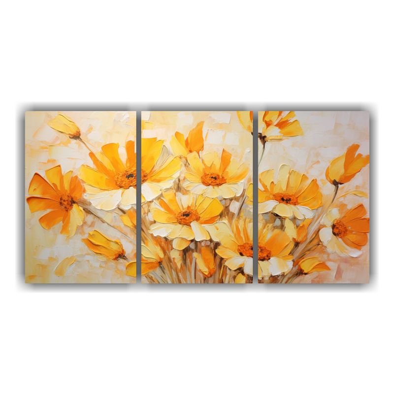 GENERICO - Pintura En Lienzo De Flores Amarillas Y Naranjas En 3 Bellas 240x120cm
