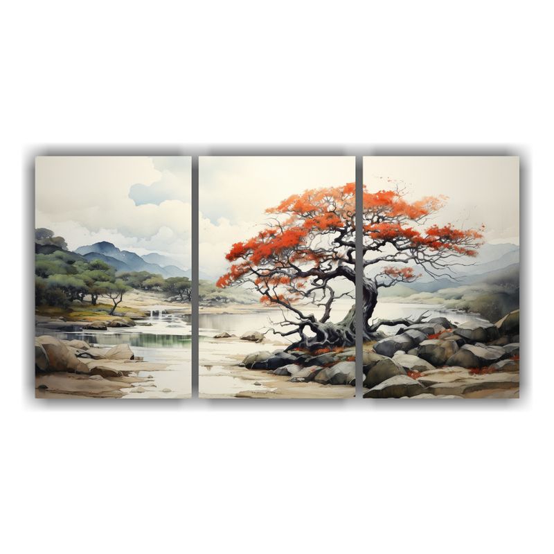 GENERICO - Conjunto 3 Cuadros Calidos Fantasia Arbutus Tree Colores Abs 240x120cm