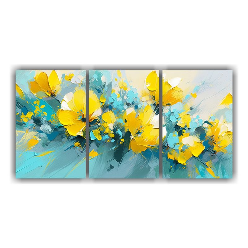 GENERICO - Cuadros De Lienzo Linda A Amarillo Y Turquesa Flores En Tela 240x120cm