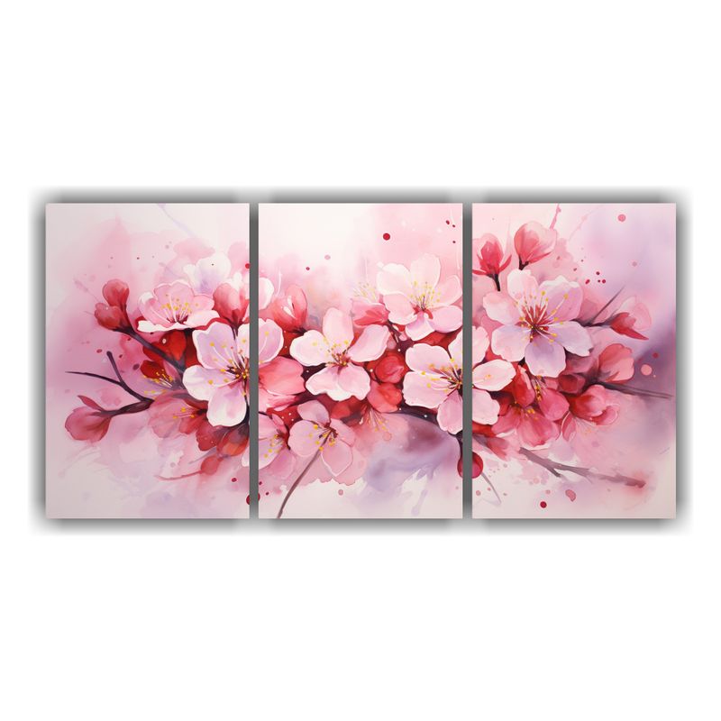 GENERICO - Pinturas Abstractas De Cerezo Rojo Y Rosa En Lienzo 3 Lienzo 240x120cm