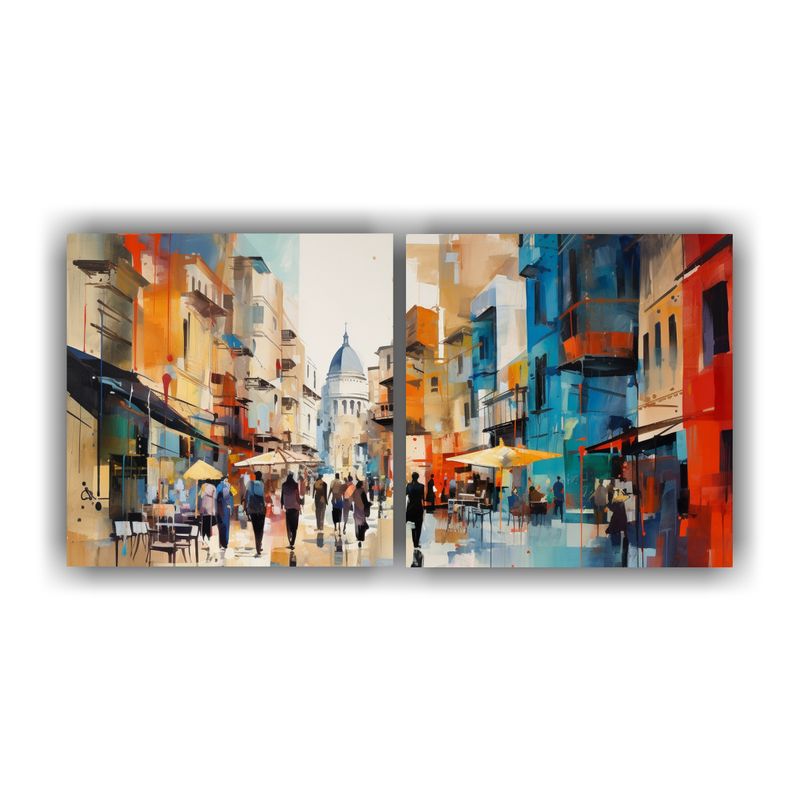 GENERICO - Interpretación Abstracta De Una Calle Animada En Pinturas D 160x80cm