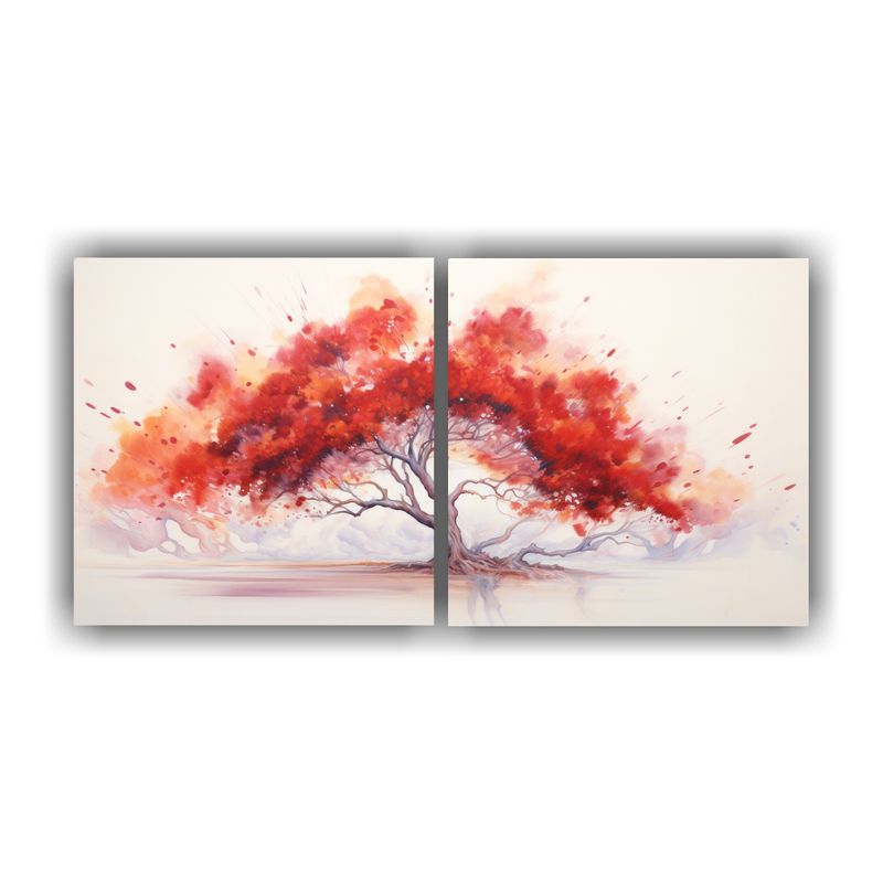 GENERICO - 2 Pinturas Abstractas De Acacia Tree Con Colores Rojos Y Acu 160x80cm