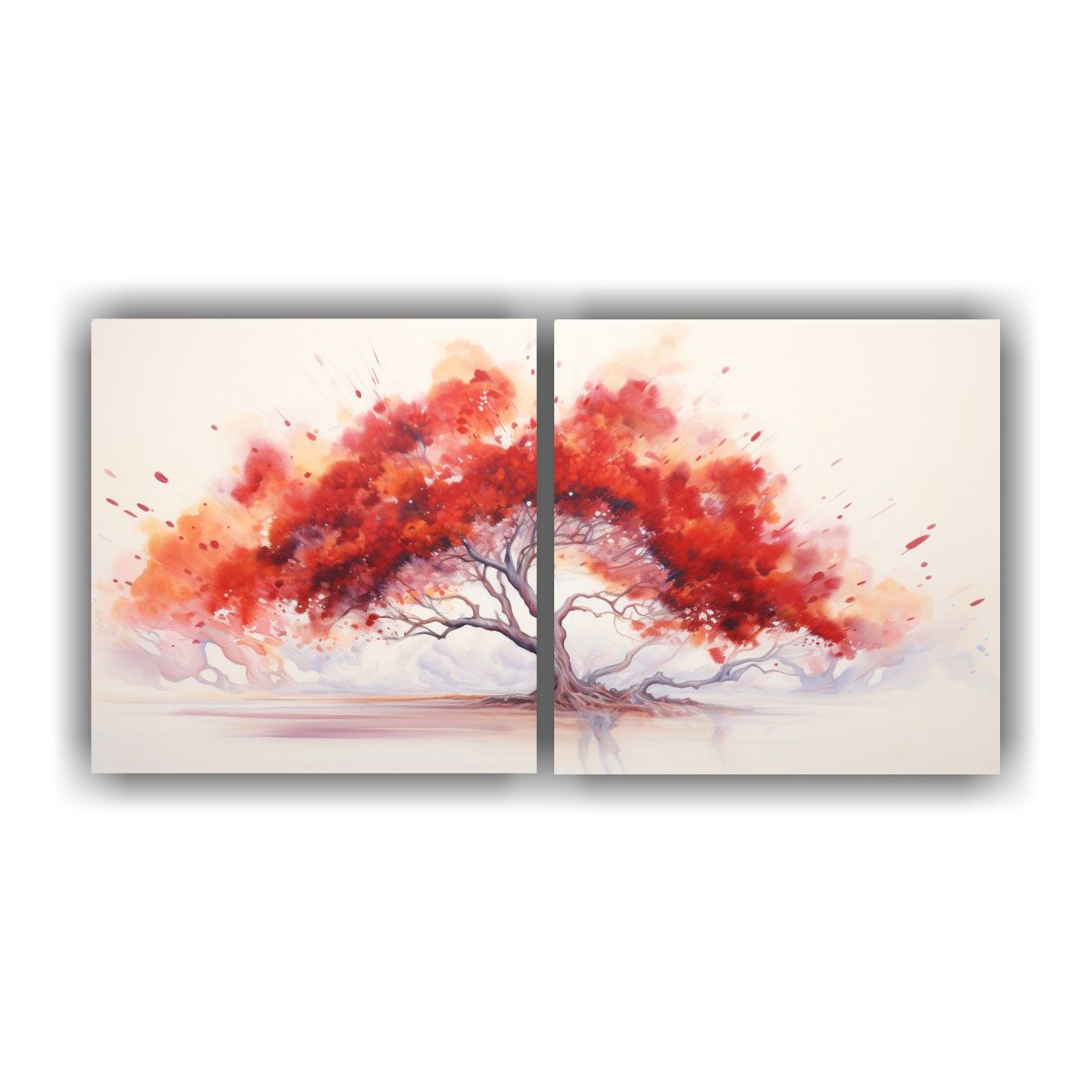 GENERICO - 2 Pinturas Abstractas De Acacia Tree Con Colores Rojos Y Acu 160x80cm
