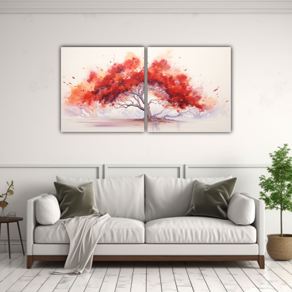 GENERICO - 2 Pinturas Abstractas De Acacia Tree Con Colores Rojos Y Acu 160x80cm